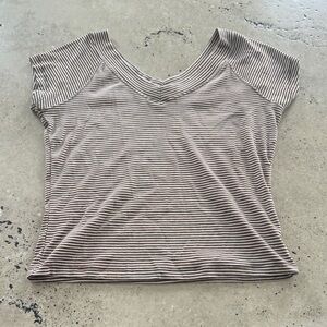 Ultra Flirt Brown Striped V-Neck Top